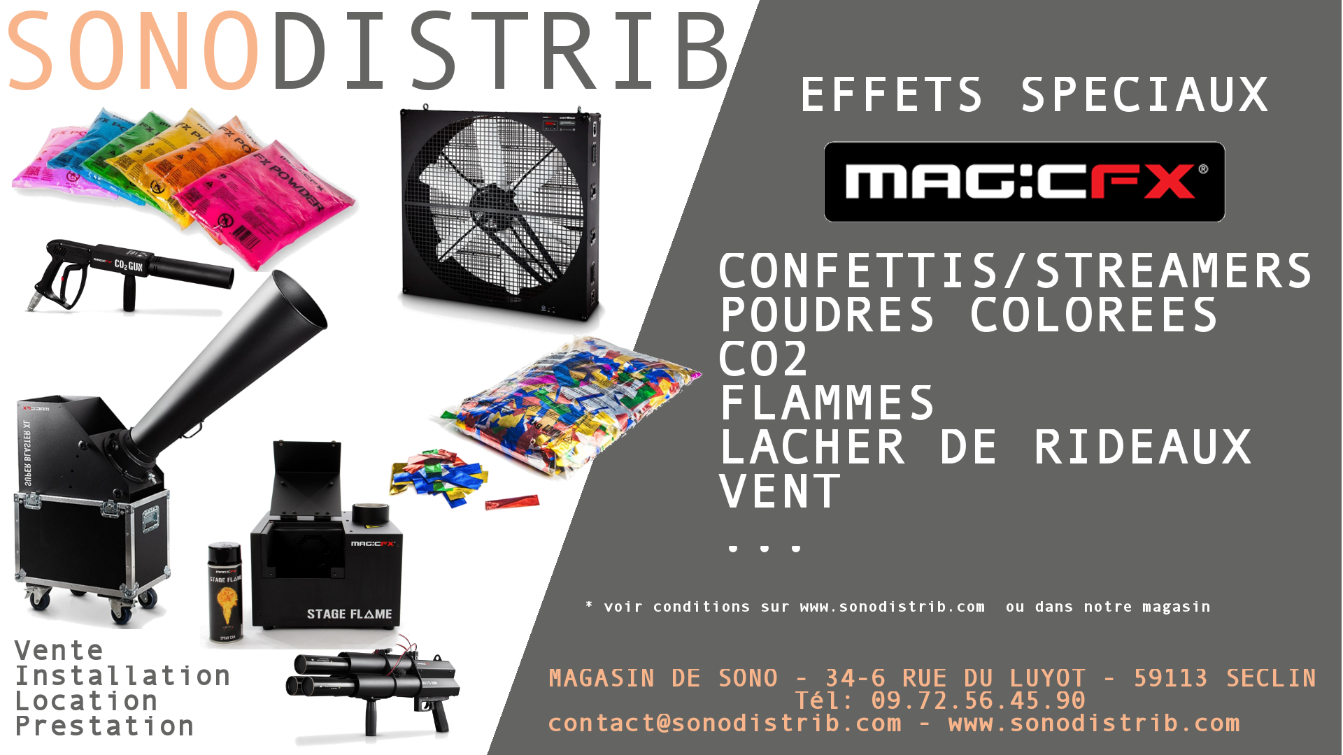 MAGIC FX MAGICFX special effects effets spéciaux confetti co2 canon machine flamme poudre colorée turbine vent ventilateur gun co2 sonodistrib seclin lille