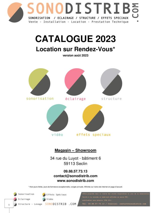 catalogue et nos tarifs de location sonorisation éclairage structure effets spéciaux vidéo sonodistrib magasin vente prestation installation nord lille lens arras douai