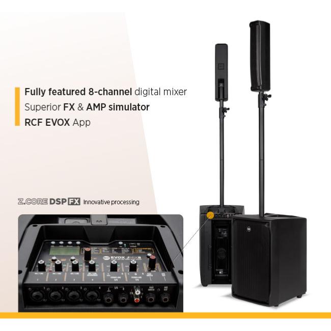 RCF EVOX JMiX 8 Système sono colonne actif amplifié portable mixer 700W RMS 1400W Peak
