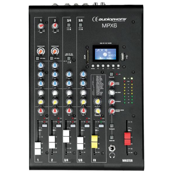AUDIOPHONY MPX6 console de mixage Mixer 8 canaux avec compresseur, Effets et lecteur USB/SD/BT
