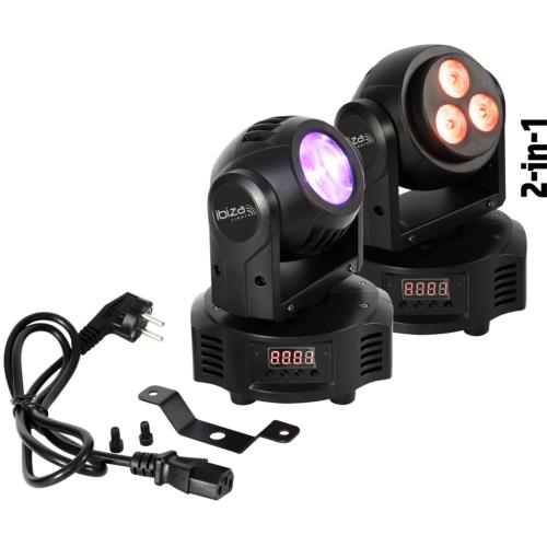 IBIZA LIGHT MH-BEAM-WASH double lyre (double face) DMX 10W RGBW Beam + 3x 6W RBW Wash 