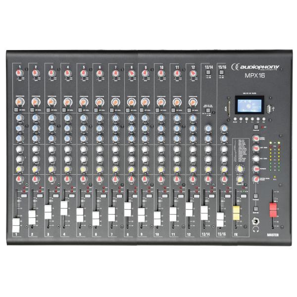 AUDIOPHONY MPX16 console de mixage Mixer 16 canaux avec compresseur, Effets et lecteur USB/SD/BT