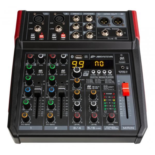 JB SYSTEMS LIVE-6 Table de mixage PA polyvalent dans un format compact et pratique, 6 entrées / 4 canaux