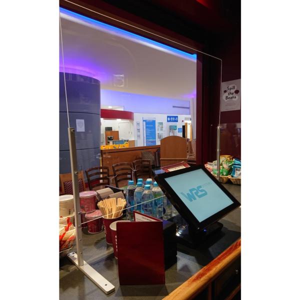 Hygiaphone écran en verre trempé pour table, comptoir et bureau par pinces 100cm x 75cm (COVID-19) 
