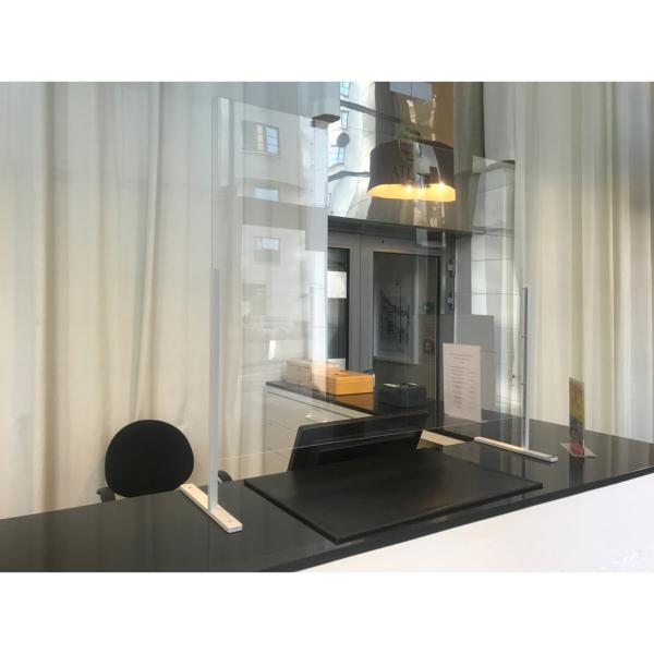 Hygiaphone écran en verre trempé pour table, comptoir et bureau sur pied 100cm x 75cm (COVID-19) 