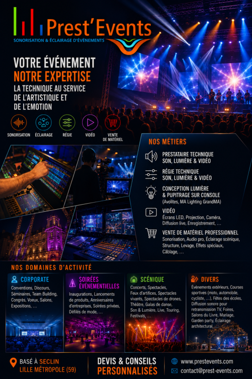Prest'Events Sonorisation Eclairage Lille Prestataire technique &eacute;v&eacute;nementiel & audiovisuel Lille m&eacute;tropole - Nord-Pas-De-Calais