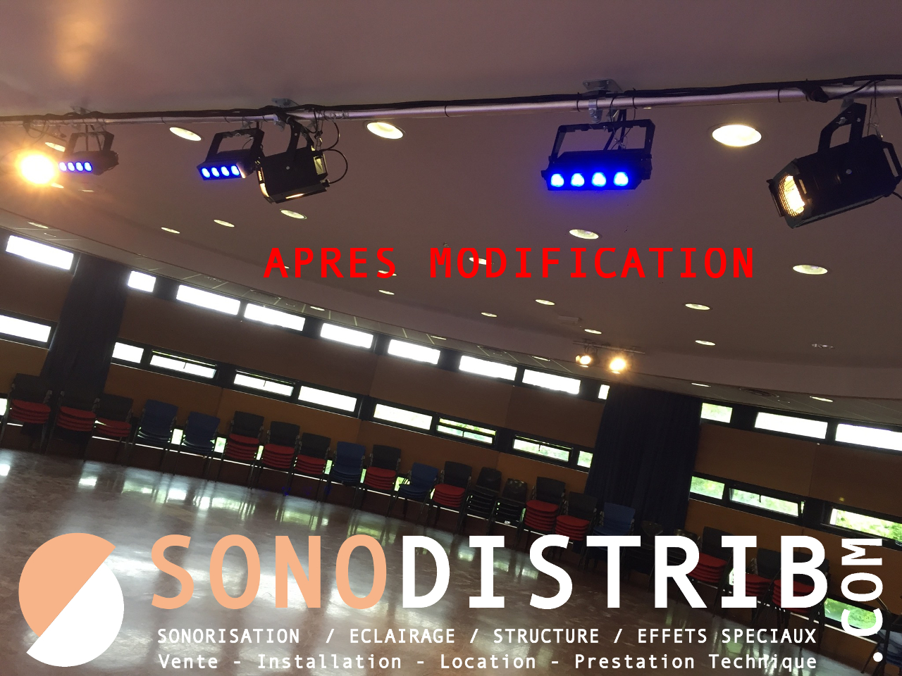 Installation Sono Fixe Collge Ecole salle polyvalente thétre. Modification de l'installation et ajout de matériel de sonorisation et éclairage (Avant / Aprs intervention) SONODISTRIB .COM Sonorisation Eclairage  Vente - Installation - Location - Prestation  Magasin sur Seclin (Lille Métropole)