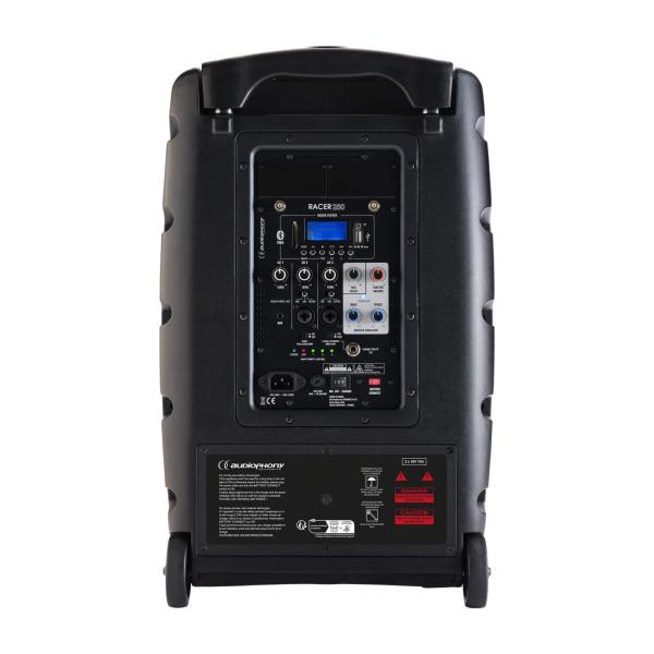 AUDIOPHONY RACER250 Enceinte portable de 12 pouces 250 W RMS sur batterie avec lecteur USB/SD/BT 5.0 + talkover + effet