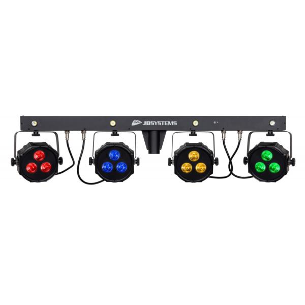 JB SYSTEMS LIVESET 2 Barre de 4 projecteurs Led RGB 3x 9W sur pied avec pédalier sans fil