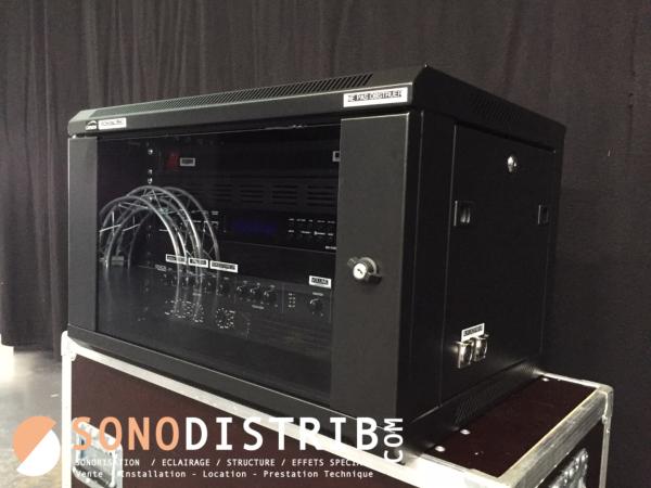 Rack Baie Sono professionnelle pour bar, restaurant, magasin, club, discothque, salle des ftes, salon de réception ... DENON Pro, RCF, CAYMON, .... Intégration propre de matériel de sonorisation (mixeur, mélangeur, table de mixage, lecteur, amplificateur, ...) dans une armoire fermée  clé.