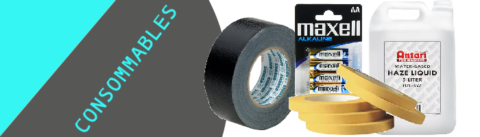 Vente Matériel sono consommables gaffer tape adhésifs scotch piles fluides liquides ampoules led matériel sono équipement scénique audiovisuel tapis de danse coton graté magasin showroom lille seclin