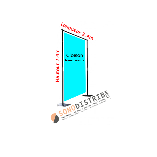 Kit cloison rapide, amovible de séparation avec écran transparent 2,4m de haut x 2.4m de long