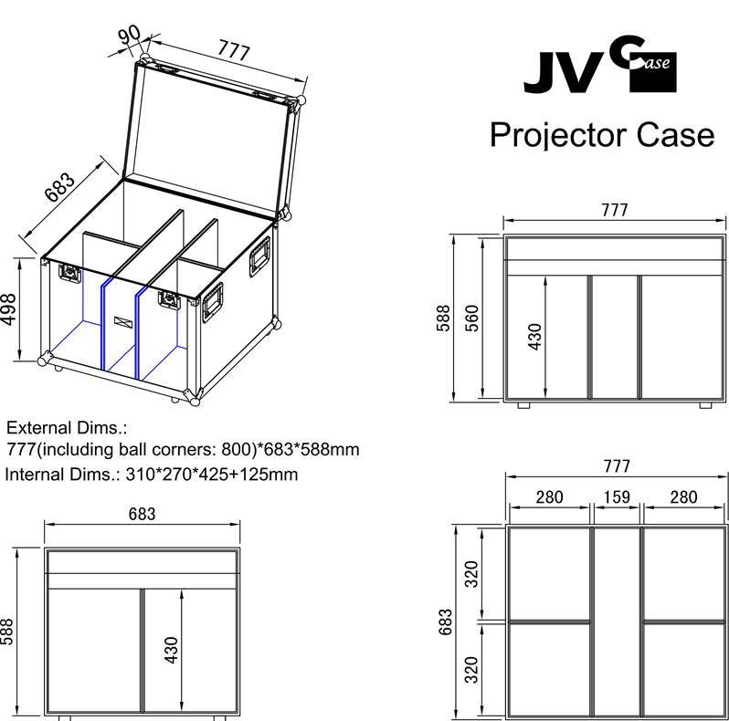 JV CASE PROJECTOR CASE Flight-case pour 4x COB PAR, BT-Stagepar, BT-Theatre