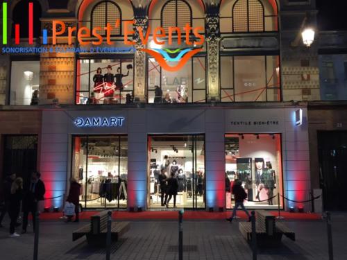 Inauguration du nouveau magasin et concept store DAMART Lille rue Faidherbe Sonorisation / Eclairage ext&eacute;rieur / Mise en lumi�re int&eacute;rieure / Moquette rouge / Potelets
