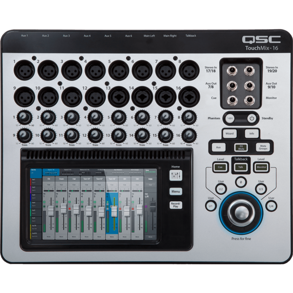 QSC TOUCHMIX-16 console de mixage numérique 20 voies 12 XLR, 4 XLR combo,  2 Jack TRS, 10 AUX, 1 MASTER