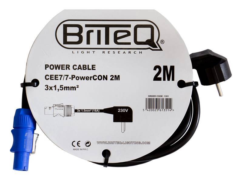 HILEC POWER CABLE CEE7/7-PowerCON 2M Câble Alimentation - 3x1,5mm 16A (CEE7/7 - PowerCon) 2m