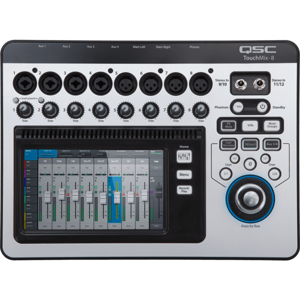 QSC TOUCHMIX-8 console de mixage numérique 12 voies 4 XLR, 4 XLR combo,  2 Jack TRS, 4 AUX, 1 MASTER